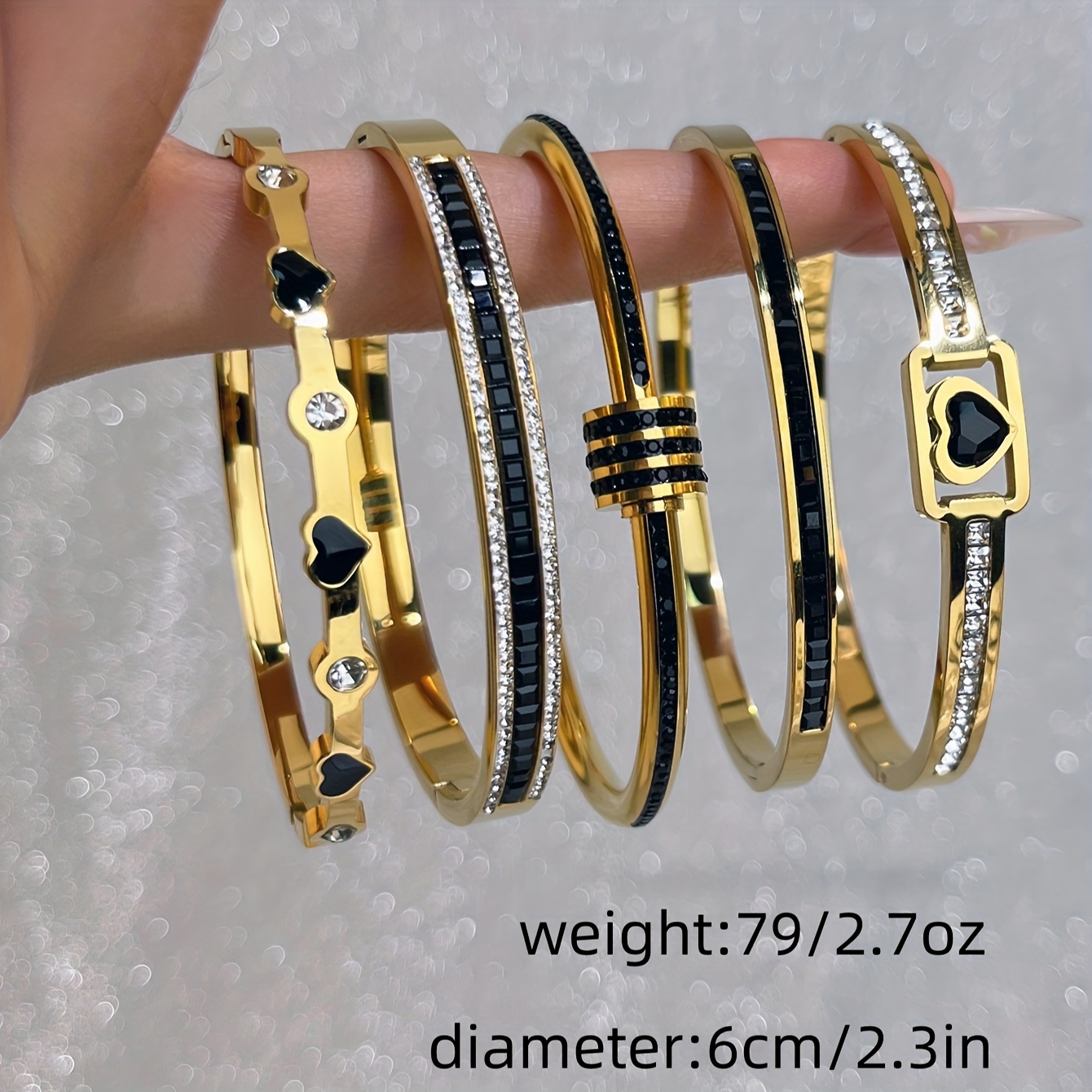 Stainless Steel Heart Triple Layer Rhinestone Bracelet Set